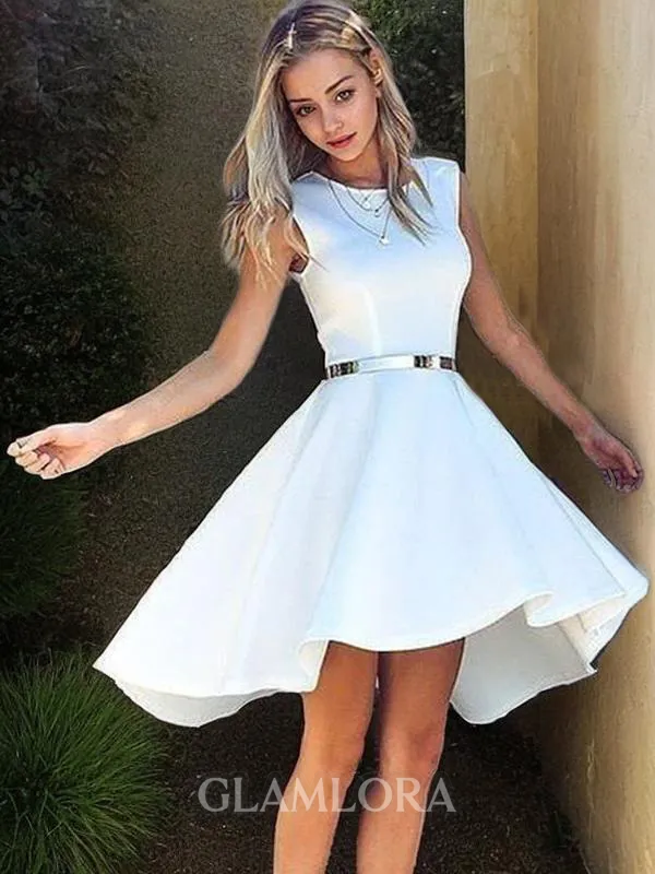 A-line Perfect Scoop Sleeveless Satin Short/Mini Homecoming Dress