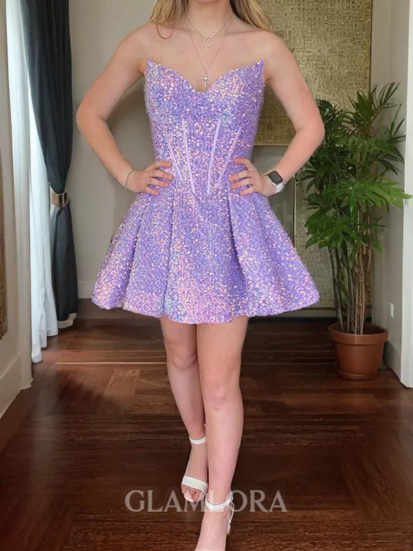 A-line Cold Shoulder Shimmery Velvet Sequins Corset Short/Mini Homecoming Dress