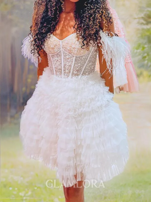 Mesmerizing A-line Off-the-Shoulder Tulle Corset Short/Mini Homecoming Dress With Feather