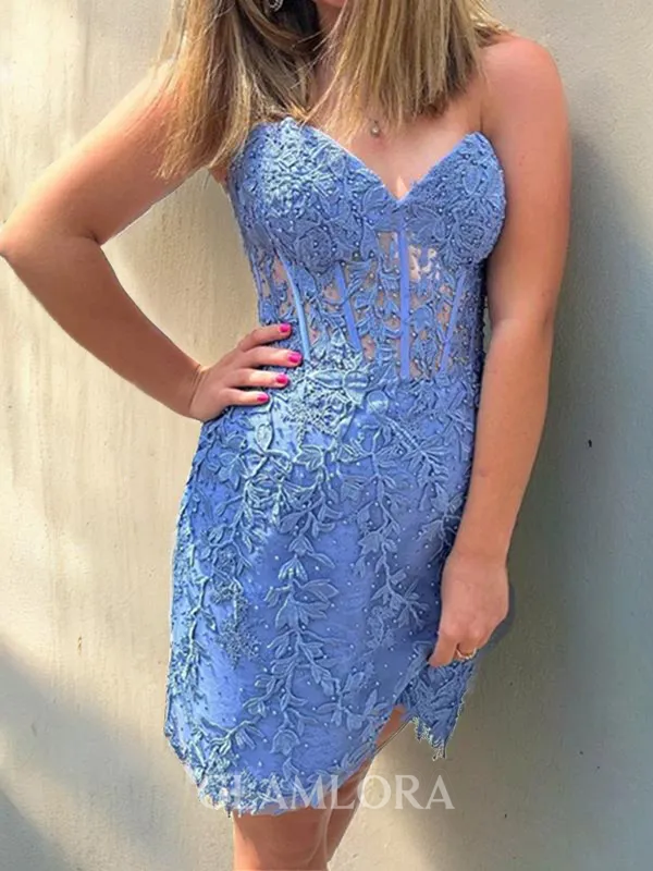 Splendiferous Sheath/Column Cold Shoulder Tulle Corset Short/Mini Homecoming Dress With Silt