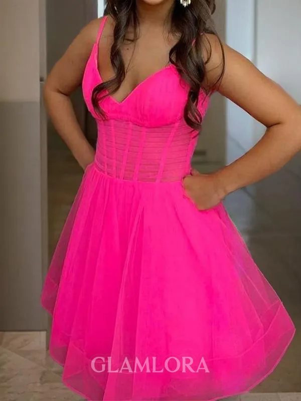A-line V-neck Hermosos Tulle Corset Short/Mini Homecoming Dress