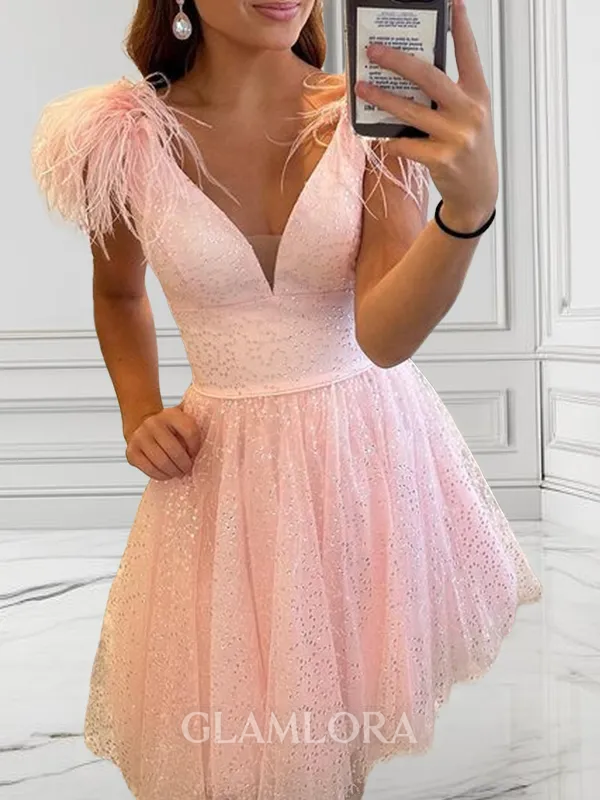 Stunning A-line V-neck Short/Mini Homecoming Dress With Ruffles