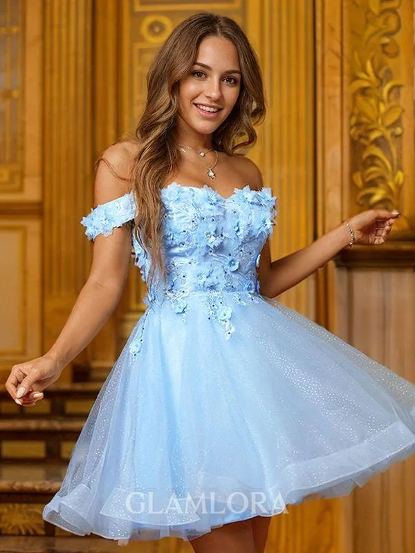 A-line Off-the-Shoulder Graceful Sleeveless Short/Mini Tulle Homecoming Dresses