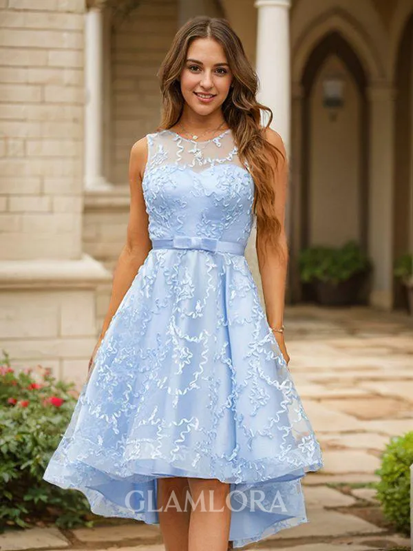 A-line Scoop Elegant Sleeveless Asymmetrical Lace Homecoming Dresses