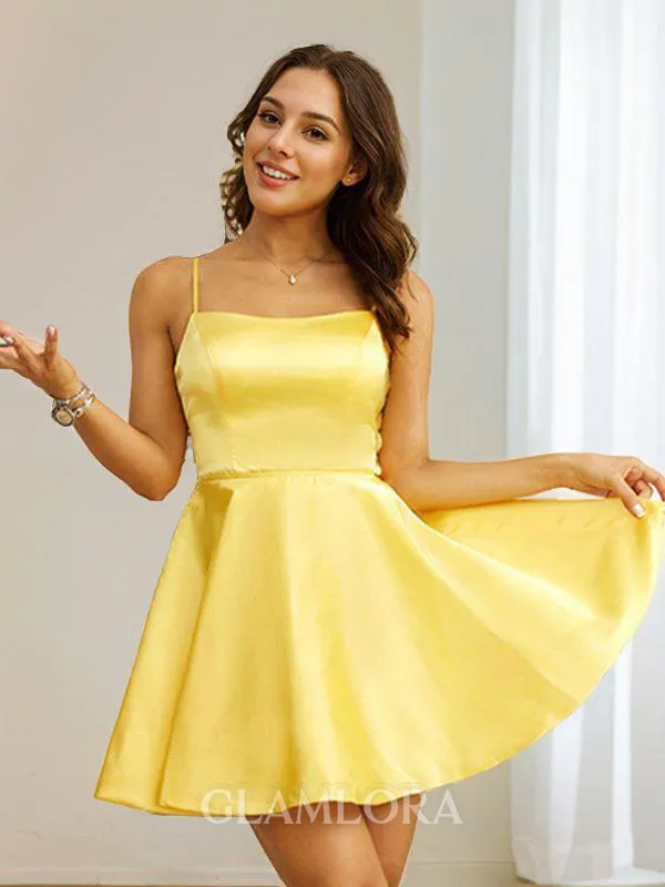 A-line Spaghetti Straps Charming Sleeveless Short/Mini Silk like Satin Homecoming Dresses