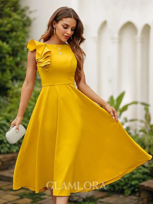 A-line Scoop Charming Sleeveless Tea-Length Stretch Crepe Homecoming Dresses