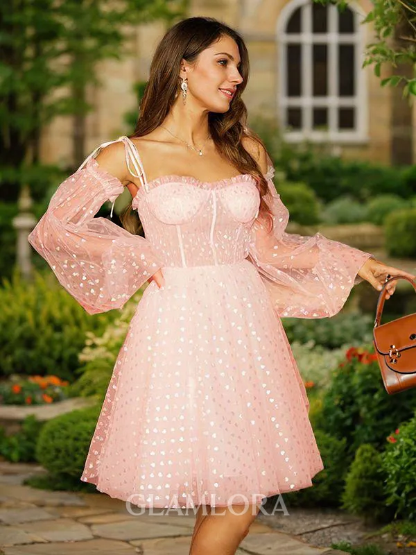A-line Straps Glam Long Sleeves Knee-Length Homecoming Dresses