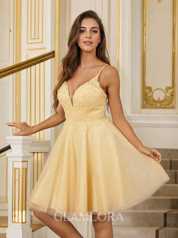 A-line V-Neck Exquisite Sleeveless Short/Mini Homecoming Dresses