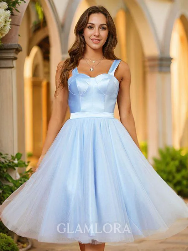 A-line Straps Timeless Sleeveless Knee-Length Tulle Homecoming Dresses