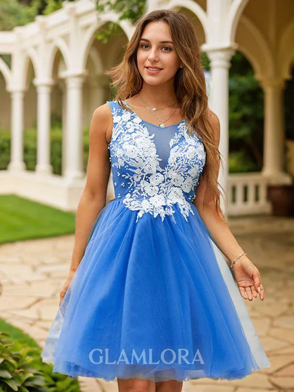 A-line Scoop Chic Sleeveless Short/Mini Tulle Homecoming Dresses