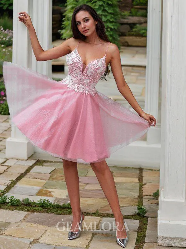 A-line V-Neck Dreamy Sleeveless Short/Mini Homecoming Dresses