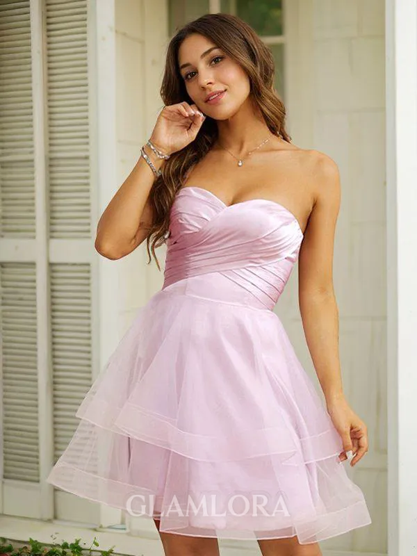 A-line Sweetheart Classic Sleeveless Short/Mini Tulle Homecoming Dresses