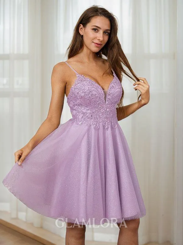 A-line V-Neck Delicate Sleeveless Short/Mini Homecoming Dresses