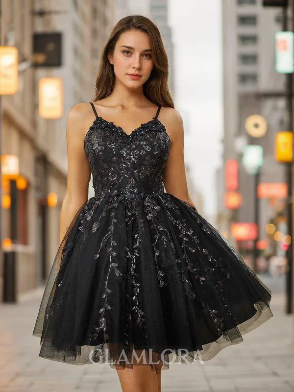 Gorgeous Ball-Gown V-neck Tulle Short/Mini Homecoming Dress With Appliques Lace