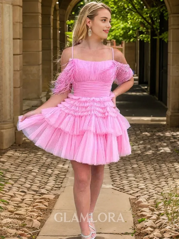 Charming A-line Cold Shoulder Tulle Short/Mini Homecoming Dress With Layers