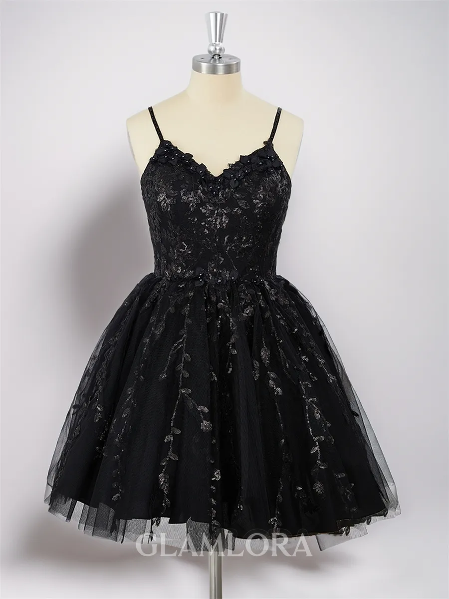Gorgeous Ball-Gown V-neck Tulle Short/Mini Homecoming Dress With Appliques Lace