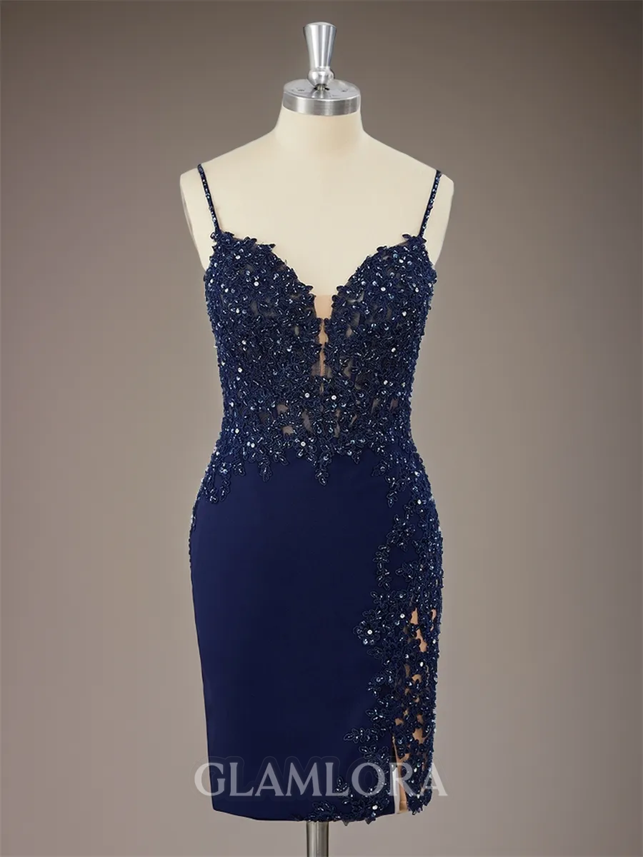 Sheath/Column Graceful V-neck Stretch Crepe Corset Short/Mini Homecoming Dress With Slit