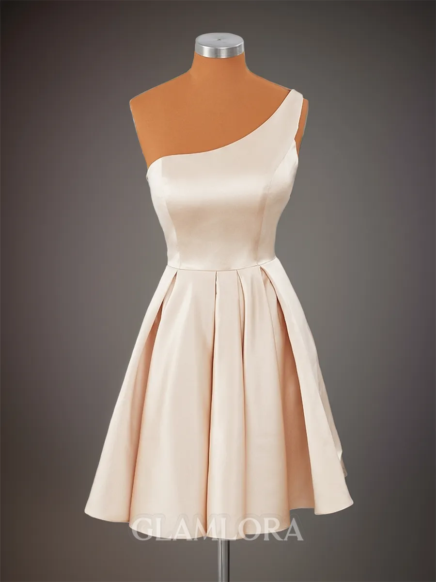 Stunning A-line One-Shoulder Satin Short/Mini Homecoming Dress With Pockets