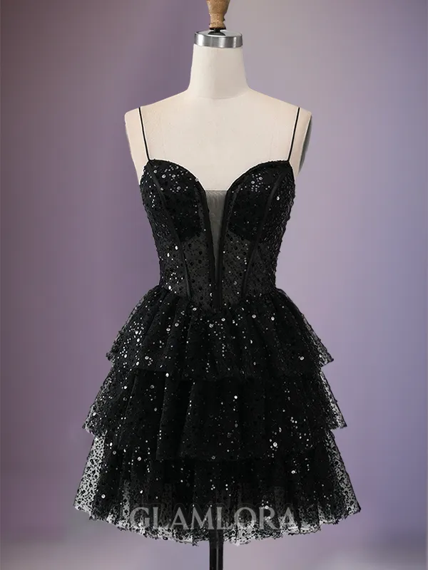 Glam A-line Spaghetti Straps Corset Short/Mini Homecoming Dress With Cascading Ruffles