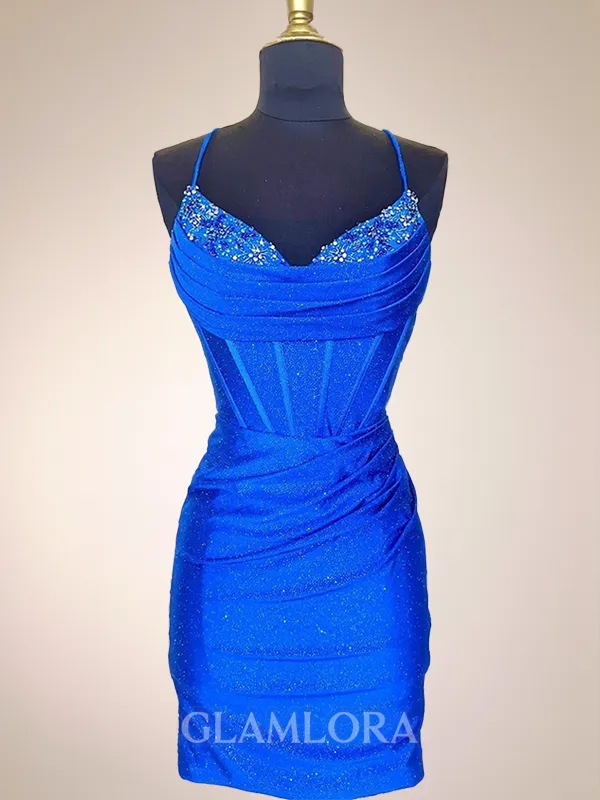 Sleek Sheath/Column Spaghetti Straps Corset Short/Mini Homecoming Dress With Pleated