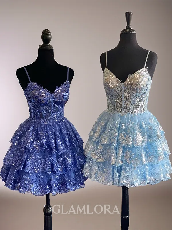 Modest A-line V-neck Tulle Corset Short/Mini Homecoming Dress With Appliques Lace