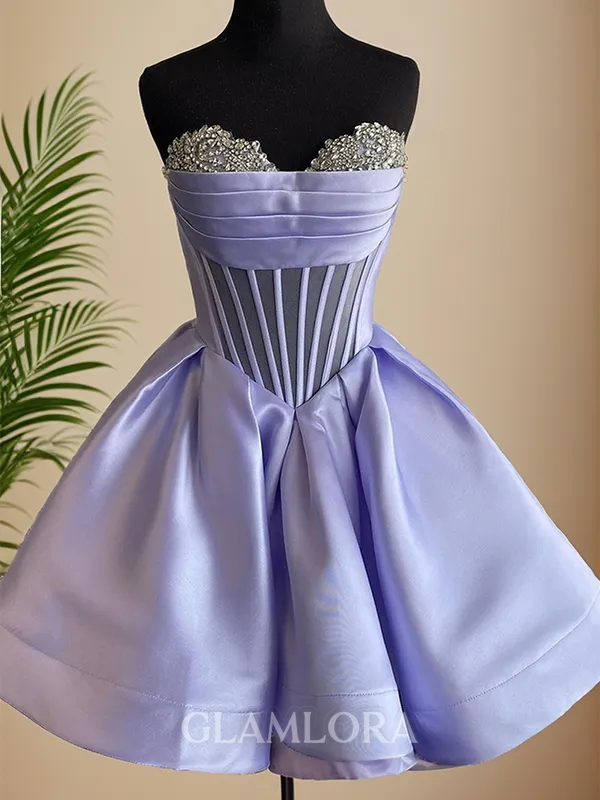 Stylish A-line Sweetheart Satin Corset Short/Mini Homecoming Dress With Beading