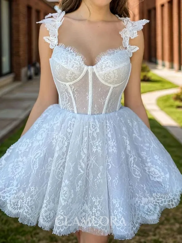 Chic A-line Sweetheart Ruffles Short/Mini Lace Corset Homecoming Dress