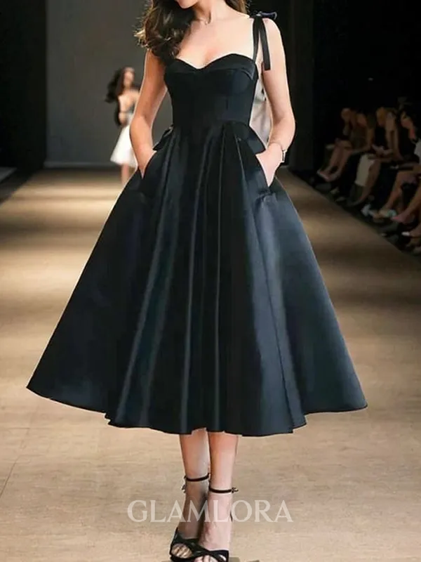 Fashion A-line Sweetheart Ruffles Tea-Length Satin Homecoming Dress