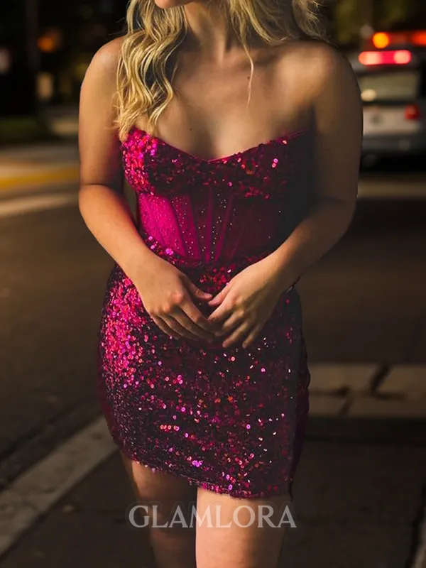 Elegant Sheath Sweetheart Sequin Short/Mini Corset Homecoming Dress
