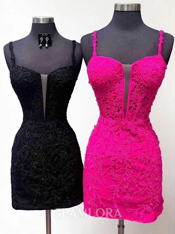 Unique Straps Appliques Sheath Lace Short/Mini Tulle Corset Homecoming Dress