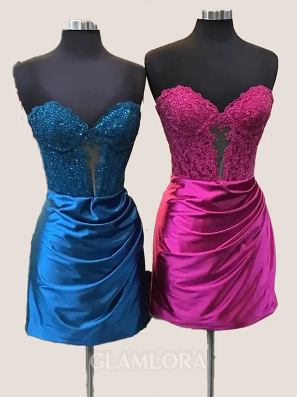 Sheath Exquisite Appliques Sweetheart Lace Short/Mini Silk Like Satin Corset Homecoming Dress