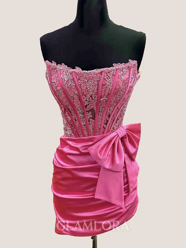 Straight Bow Sheath Stunning Short/Mini Silk Like Satin Corset Homecoming Dress