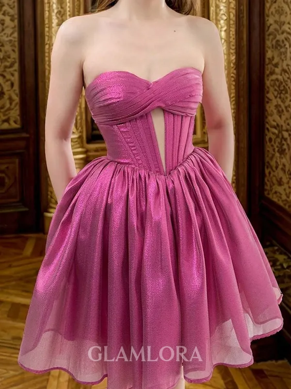 A-line Pleated Sweetheart Extravagant Short/Mini Corset Homecoming Dress