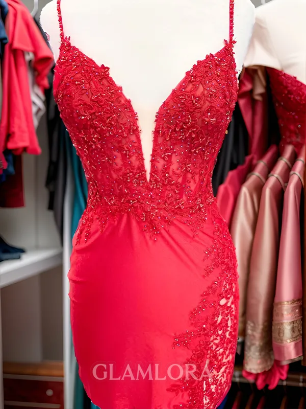 Appliques Flattering V-Neck Sheath Lace Short/Mini Jersey Corset Homecoming Dress