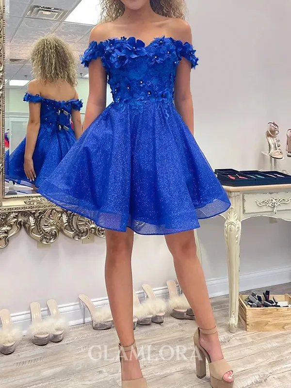 Stunning A-line Off-the-Shoulder Flower Short/Mini Homecoming Dress