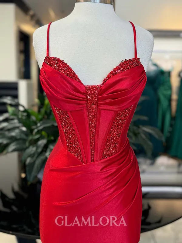 Grand Sheath Spaghetti Straps Pleated Short/Mini Silk like Satin Corset Homecoming Dress