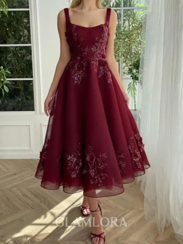 Extravagant A-line Square Ruffles Tea-Length Tulle Homecoming Dress