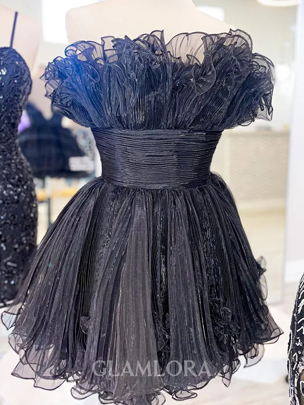 classy A-line Straight Ruffles Short/Mini Organza Homecoming Dress