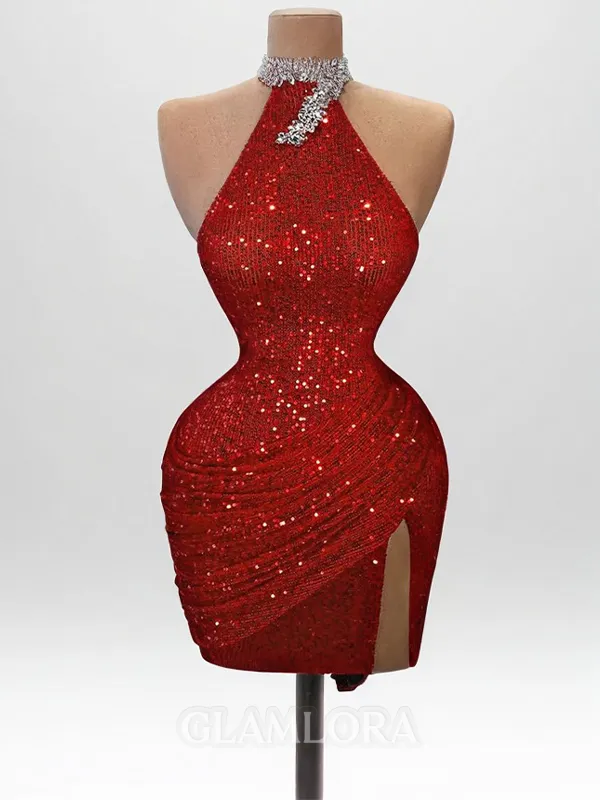 Perfect Sheath Halter Sequin Short/Mini Homecoming Dress