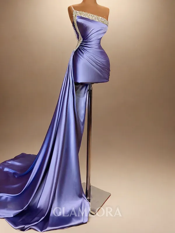 Charming Sheath One-Shoulder Rhinestone Short/Mini Silk Like Satin Homecoming Dress