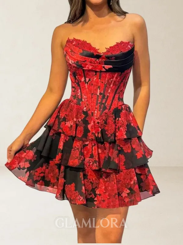 Luxurious A-line Sweetheart Cascading Ruffles Short/Mini Corset Homecoming Dress
