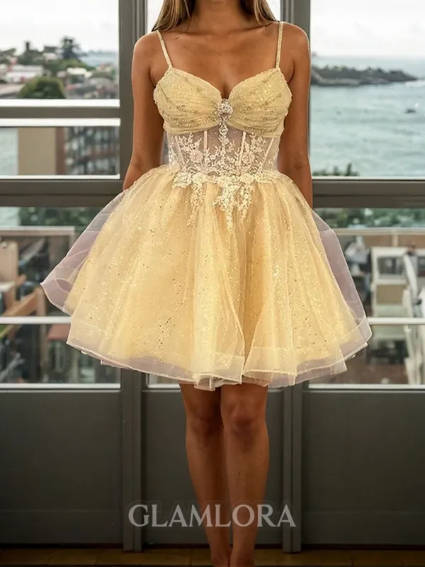 Magnificent A-line Sweetheart Ruffles Short/Mini Tulle Corset Homecoming Dress