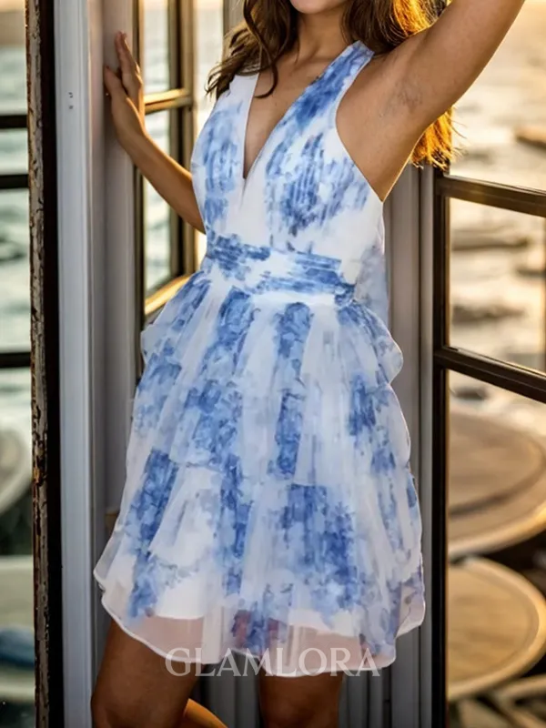 Glamorous A-line Halter Cascading Ruffles Short/Mini Corset Homecoming Dress