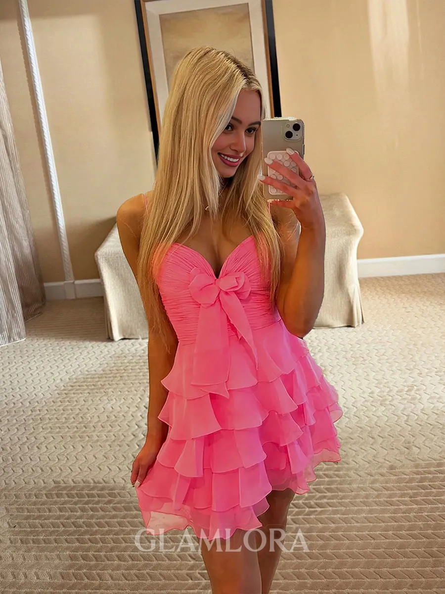 Unique A-line Sweetheart Cascading Ruffles 30D Chiffon Short/Mini Corset Homecoming Dress