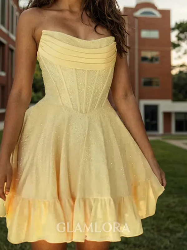 Magnificent A-line Straight Ruffles Short/Mini Silk Like Satin Corset Homecoming Dress