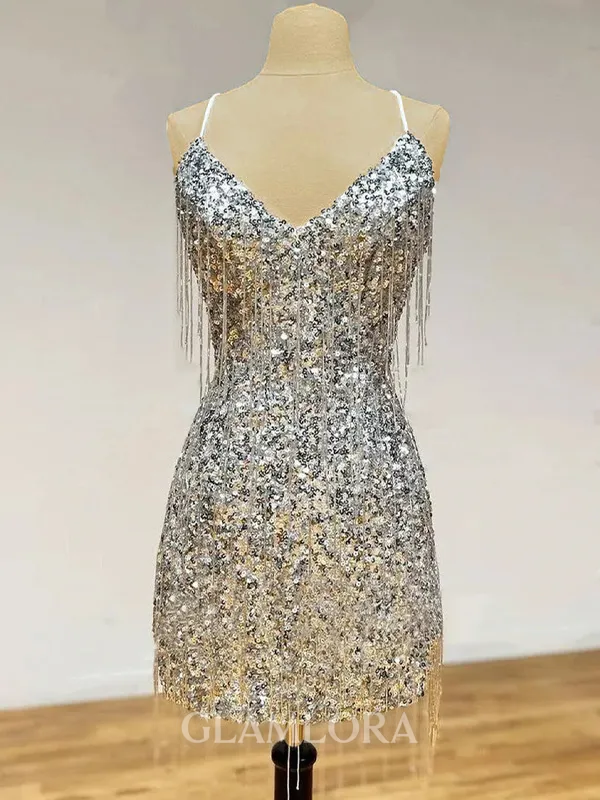 Trendy Sheath Spaghetti Straps Sequin Short/Mini Homecoming Dress
