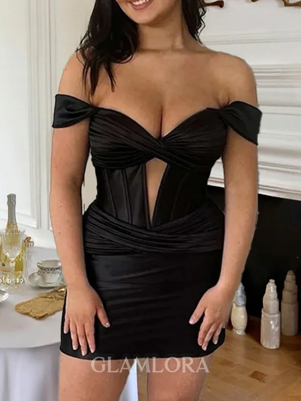 Hot Sheath Off-the-Shoulder Pleated Short/Mini Corset Homecoming Dress