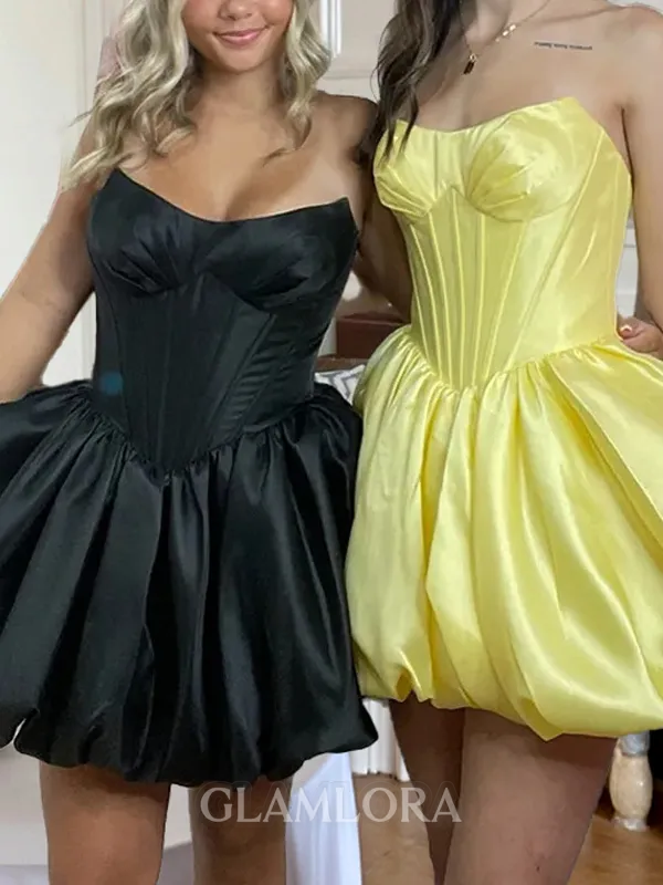 Opulent A-line Straight Pleated Short/Mini Silk Like Satin Corset Homecoming Dress