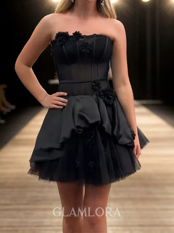 Exquisite A-line Straight Flower Short/Mini Silk Like Satin Corset Homecoming Dress