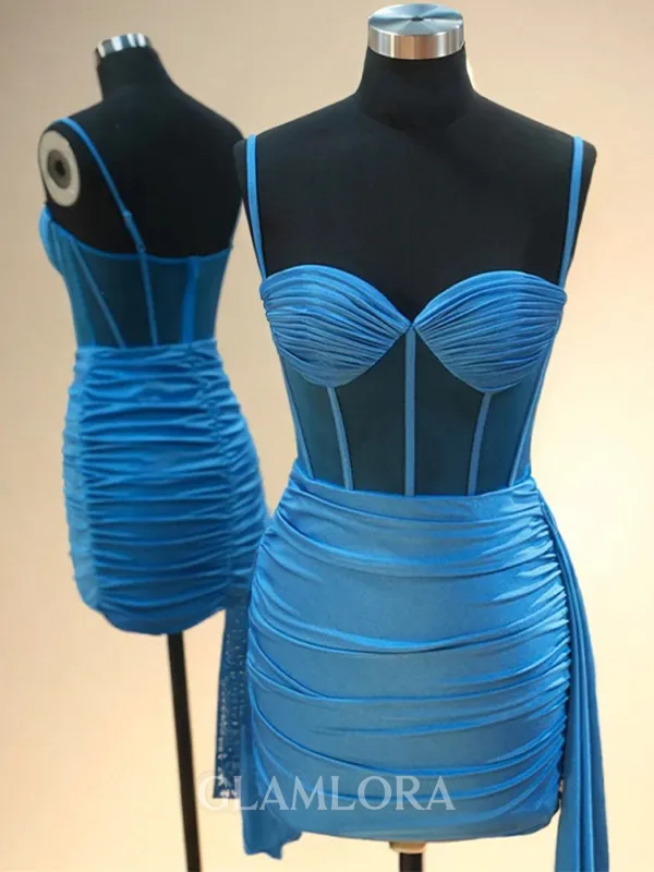 Graceful Sheath Spaghetti Straps Pleated Short/Mini Jersey Corset Homecoming Dress